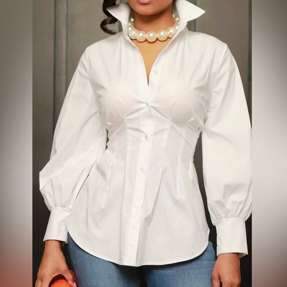 White Sexy Casual Solid Solid Color Shirt Collar Tops - Picture 3 of 8